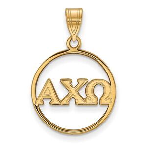 14K Plated Silver Alpha Chi Omega Large Circle Greek Letters Pendant